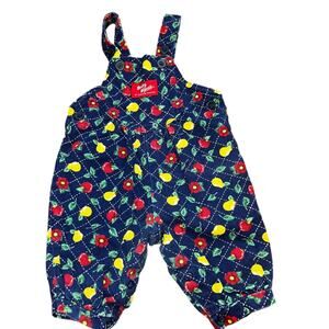 Vintage Oshkosh B'Gosh blue Fruit Apple Pear Floral romper overalls girl  3-6m